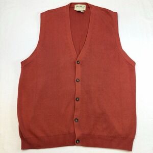 Eddie Bauer Sweater Vest Mens M Button‎ Up Red Orange Vintage Academia Preppy